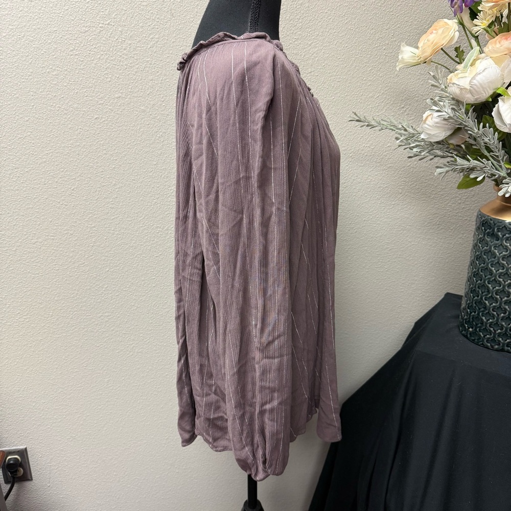 Torrid Plum Metallic Stripe Peasant Blouse 4X Boho Ruffle Neck Fall Top - Picture 4 of 8